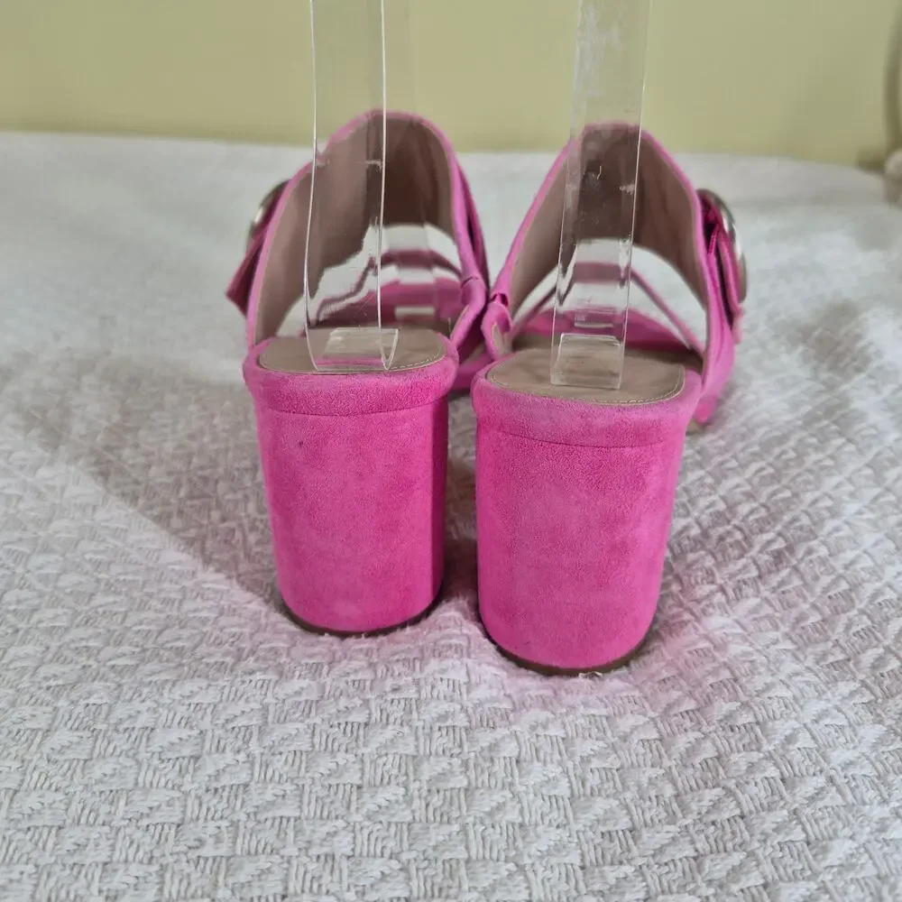 Cole Haan Alina City Mule Fuchsia Pink Suede Block Heel Sandal Slides 7.5B